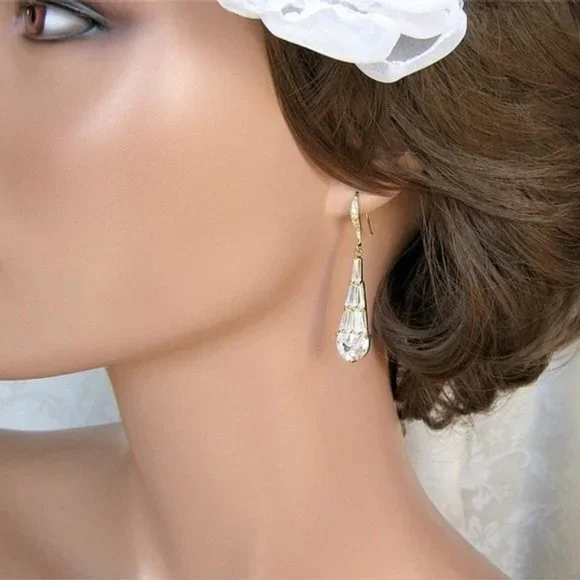 Glamorous Cubic Zirconia Diamond Drop Earrings Gold - Picture 6 of 10